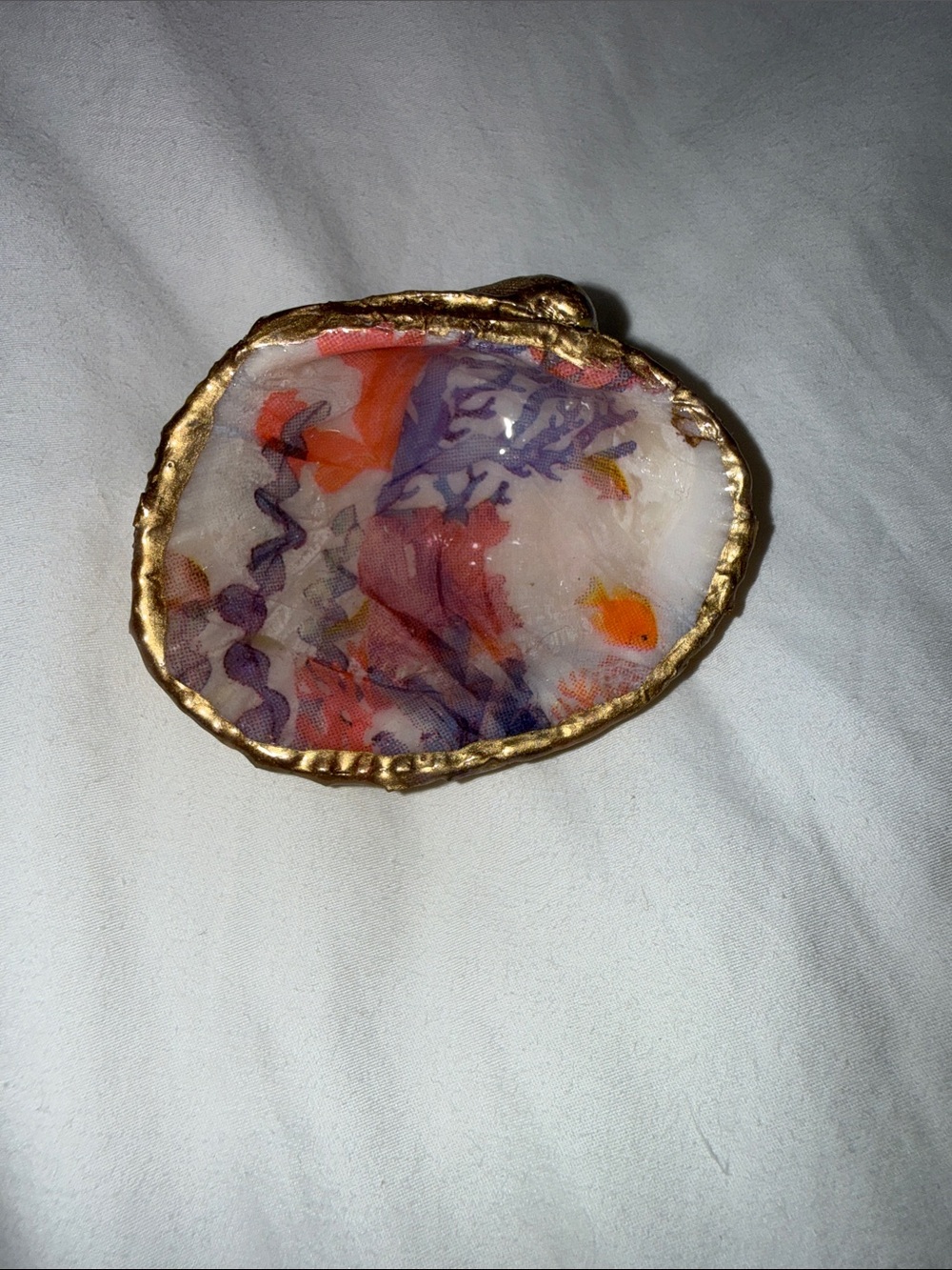 Gold-Edged Decorative Resin Magnet with Coral Print